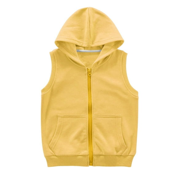 Cethrio Kids Girls Hoodies with Pockets, Cotton Casual Zip up Sleeveless Girls Vests Yellow Size 4-5T