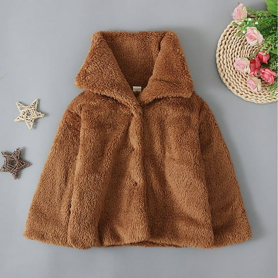 Cethrio Toddler Girls Hoodless Fleece Jacket Casual Warm Kids Winter Clothes Christmas Gift Coat Khaki Size 2-3 Years