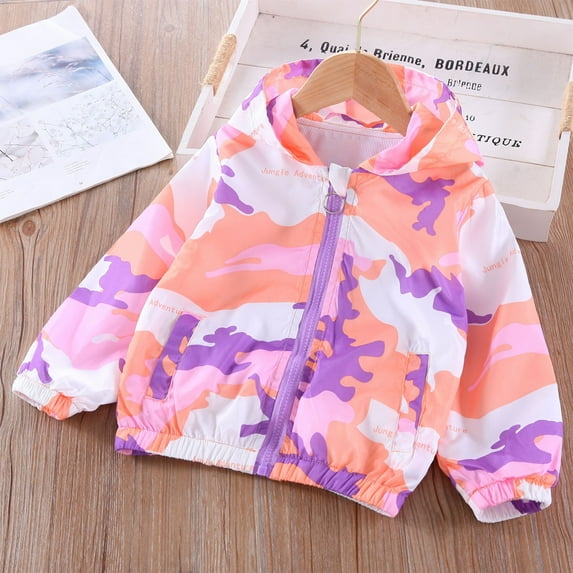 Cethrio Kids Girls Jackets, Hooded Lightweight Zip up Windbreaker Kids Outerwear Multicolor Size 3 T