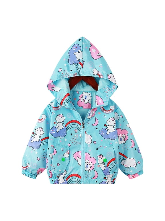 Kids Girls Jackets, Lightweight Windbreaker Zipper Long Sleeve Kids Coats Light Blue Size 3-4 T