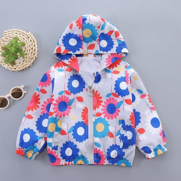 Cethrio Kids Girls Jackets, Windbreaker Zip up Hooded Lightweight Kids Outerwear Blue Size 6 T