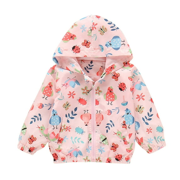 Cethrio Kids Girls Jackets with Pockets, Cute Hooded Casual Lightweight Girls' Outerwear Pink Size 5T