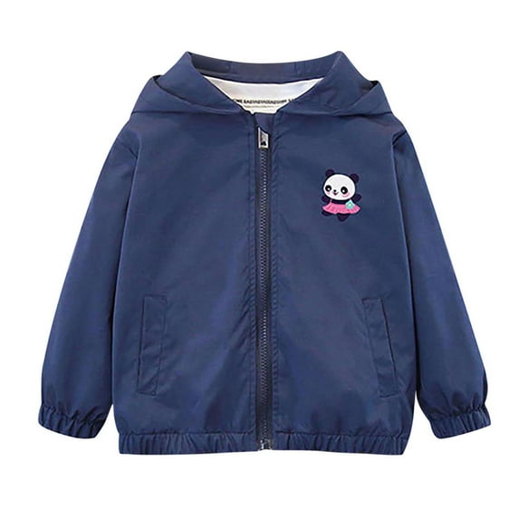 Cethrio Kids Girls Jackets with Zipper, Spring Fall Lightweight Casual Hooded Girls Outerwear Dark Blue Size 2-3 T