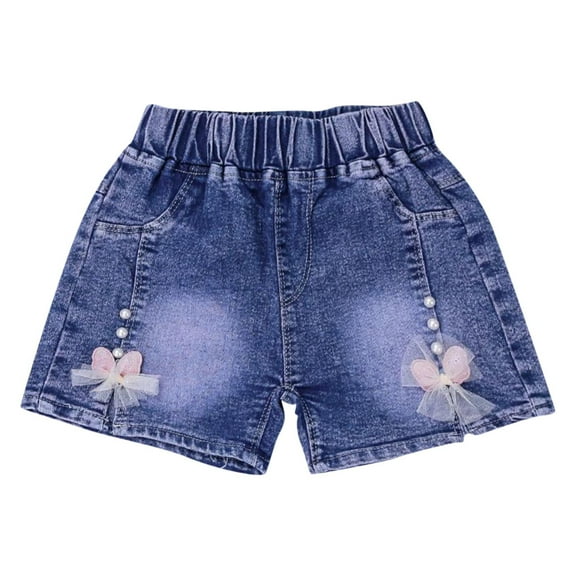 Cethrio Kids Girls Jean Shorts with Pockets, Casual Holiday Stretch Summer Denim Shorts Blue Size 5 T