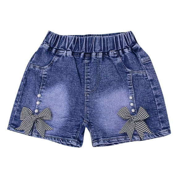 Cethrio Kids Girls Jean Shorts with Pockets, Stretch Casual School Summer Denim Shorts Blue Size 4 T