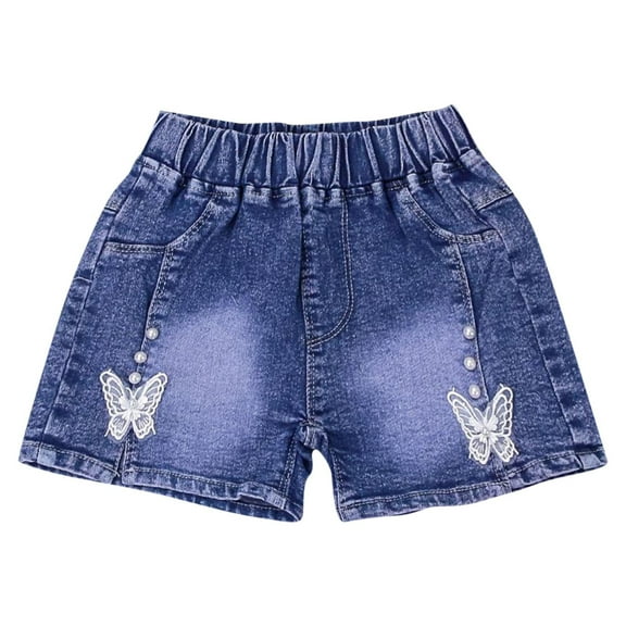 Cethrio Kids Girls Jean Shorts with Pockets, Stretch Casual Summer Gifts Denim Shorts Blue Size 4 T