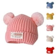 thumbnail image 1 of Cethrio Kids Girls Knitted Hats, Soft Thermal Stretchy Winter Beanies with Pompom Pink Size 1-6T, 1 of 3