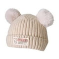 thumbnail image 1 of Cethrio Kids Girls Knitted Hats, Thermal Soft Winter Stretchy Beanies with Pompom Beige Size 1-6T, 1 of 2