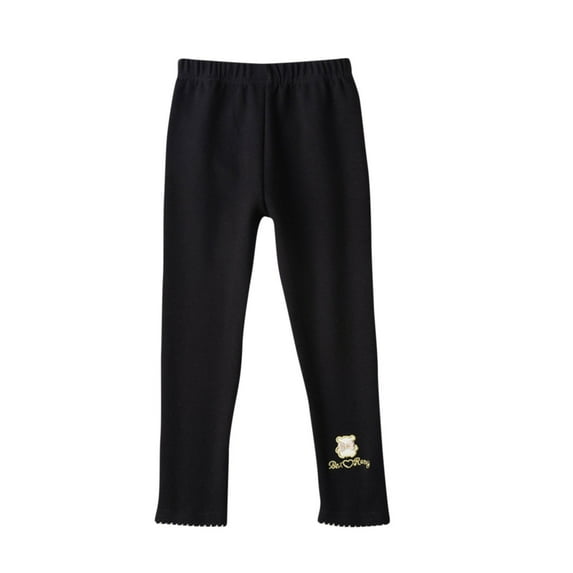 Cethrio Toddler Girls Leggings, Cotton Stretch Elastic Waist Skinny Pants Black Size 5-7 T