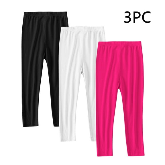 Cethrio Kids Girls Leggings, Dancewear Stretchy Elastic Waist 3 Piece Tight Pants Hot Pink Size 5T
