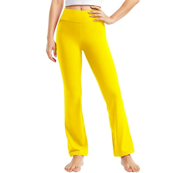 Cethrio Kids Girls Leggings, Elastic Waist Stretch Casual Dance Flare Pants Yellow Size 2-3 T