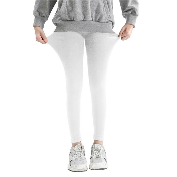 Cethrio Kids Girls Leggings, Solid Color Stretch Skinny Elastic Waist Kids Bottoms White Size 6-7T
