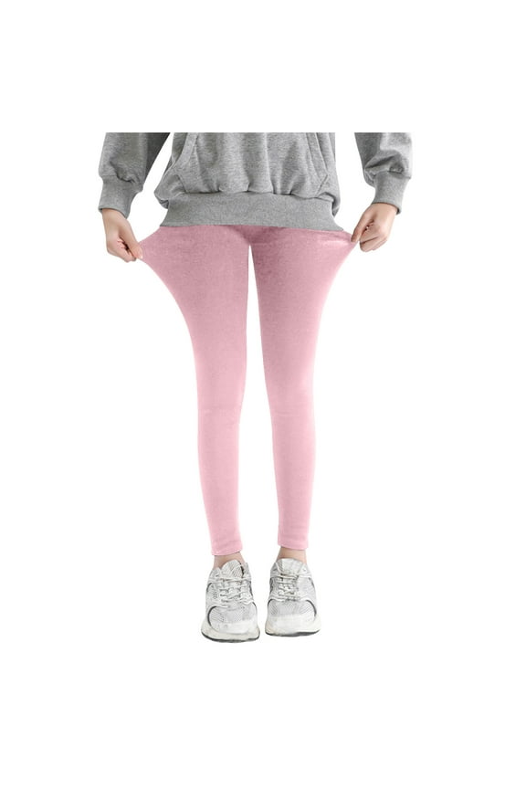 Kids Girls Leggings, Stretch Solid Color Elastic Waist Skinny Kids Bottoms Pink Size 6-7T