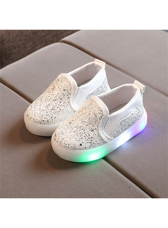 Kids Girls Light Up Sneakers, Casual Cotton Flat Lightweight Athletic Shoes White Size 10(US)
