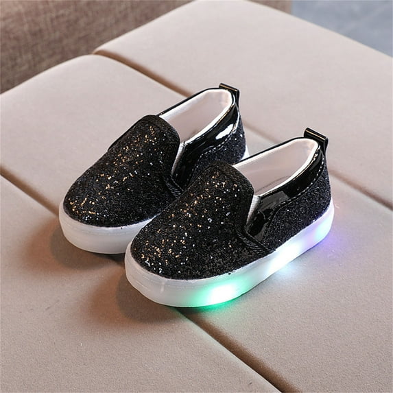Cethrio Kids Girls Light Up Sneakers, Casual Cotton Lightweight Flat Athletic Shoes Black Size 6.5(US)