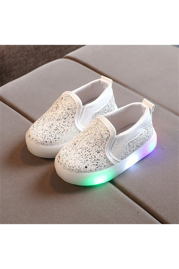 Kids Girls Light Up Sneakers, Cotton Casual Lightweight Flat Athletic Shoes White Size 7(US)