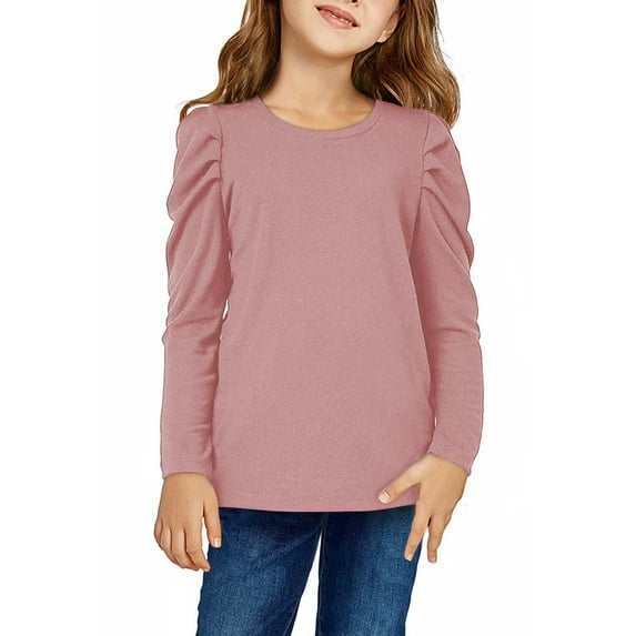 Cethrio Kids Girls Long Sleeve Tops, Pullover Crew Neck 2025 Casual Shirts Blouses Pink Size 5-6 T