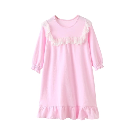 Cethrio Kids Girls Nightgowns, Casual Long Sleeve Soft Cotton Sleepshirts Sleepdresses Purple Size 7-8 T
