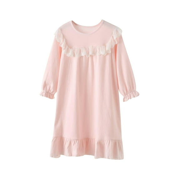 Cethrio Kids Girls Nightgowns Size 7-8 T, Casual Cotton Soft Long Sleeve Sleepshirts Sleepdresses Pink