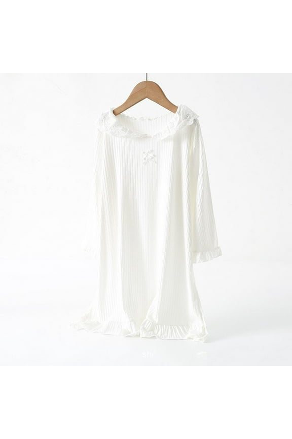 Kids Girls Nightgowns, Soft Crewneck Comfy Long Sleeve Sleepshirts Sleepdresses White Size 7-8 T