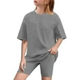 thumbnail image 1 of Cethrio Kids Girls Outfit Sets, 2 Piece Athletic Summer T-Shirts and Bike Shorts Sets Gray Size 6-7 T, 1 of 8