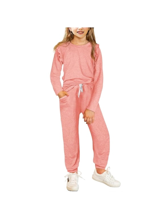 Kids Girls Outfit Sets, 2 Piece Long Sleeve Sweatshirts and Sweatpants Set Pink Size 4-5 T