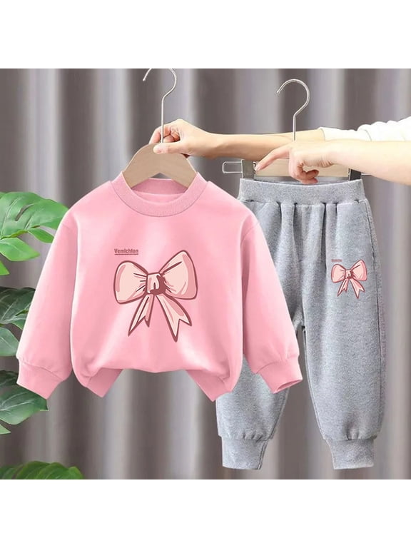 Kids Girls Outfit Sets, Casual Long Sleeve Sweatshirts and Sweatpants Sets Pink Size 5-6T
