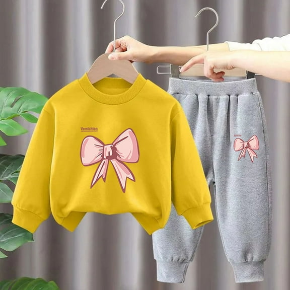 Cethrio Kids Girls Outfit Sets, Casual Long Sleeve Sweatshirts and Sweatpants Sets Yellow Size 5-6T