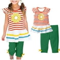 thumbnail image 1 of Cethrio Kids Girls Outfit Sets, Flutter Sleeve Gifts Summer 2 Piece Tops with Capris Red Size 1-2 T, 1 of 7
