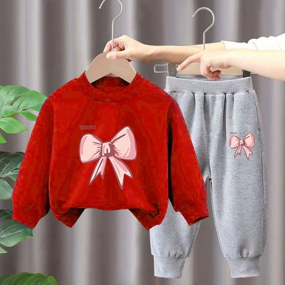 Cethrio Kids Girls Outfit Sets, Long Sleeve Casual Sweatshirts and Sweatpants Sets Red Size 5-6T