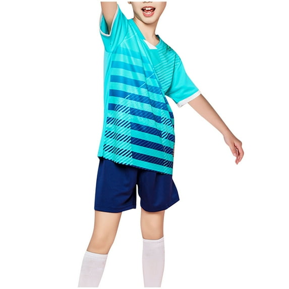 Cethrio Kids Girls Outfit Sets, Quick-dry Football Summer T-shirts and Shorts Sets Sky Blue Size 4