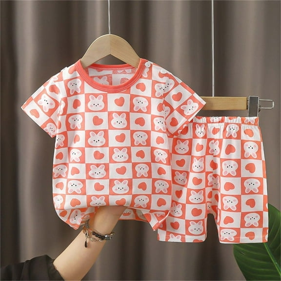 Cethrio Kids Girls Outfit Sets, Short Sleeve Cott2025 Shirts and Shorts Sets Red Size 2-3 T