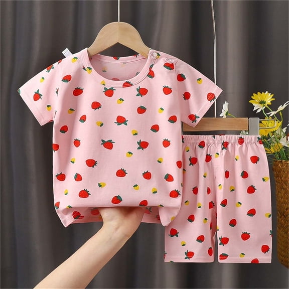 Cethrio Kids Girls Outfit Sets, Short Sleeve Cotton Lightweight Shirts and Shorts Sets Red Size 4-5 T