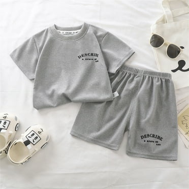 Cethrio Toddler Girls Outfit Sets, Short Sleeve Summer Casual Shirts and Shorts Sets Dark Gray Size 3-4 T