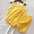 thumbnail image 1 of Cethrio Kids Girls Outfit Sets, Solid Color Summer Sleeveless Shirts and Shorts Set Yellow Size 4-5 T, 1 of 7
