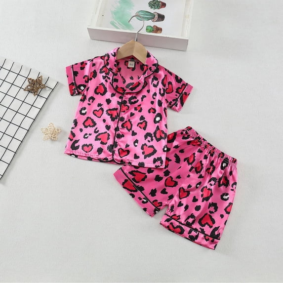 Cethrio Kids Girls Pajama Sets, 2-Piece Gifts Short Sleeve Summer Sleepwear Sets Multicolor Size 3-4 T