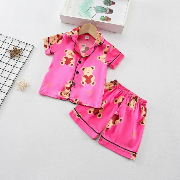 Cethrio Kids Girls Pajama Sets, 2 Piece Lightweight Short Sleeve Summer Sleepwear Sets Multicolor Size 5-6 T