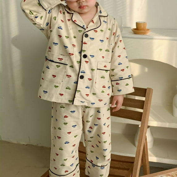 Cethrio Kids Girls Pajama Sets, 2 Piece Soft Cotton Fall Winter Sleepwear Khaki Size 18-24 Months