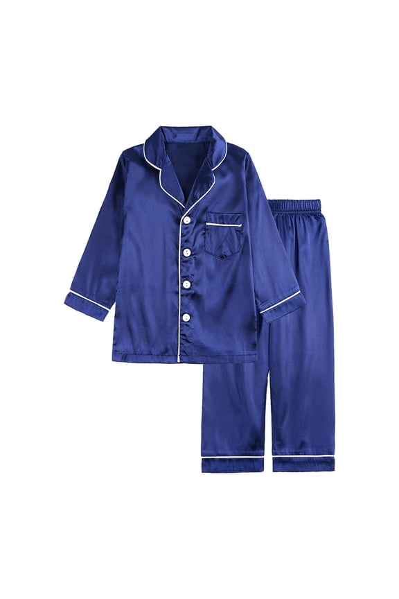 Kids Girls Pajama Sets, Comfy 2 Piece Buttons Long Sleeve Sleepwear Sets Dark Blue Size 1-2 T