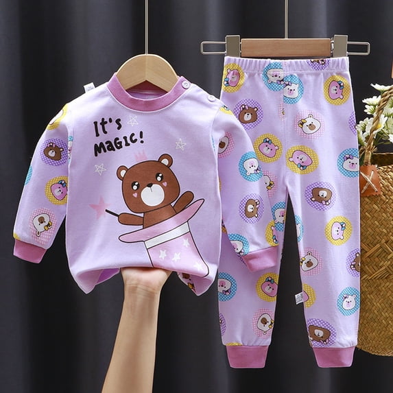 Cethrio Kids Girls Pajama Sets, Long Sleeve 2 Piece Cotton Kids Sleepwear Sets Purple Size 3-4 T