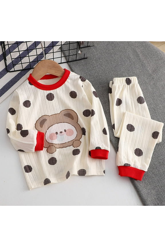 Kids Girls Pajama Sets, Long Sleeve Cotton 2 Piece Kids Sleepwear Sets Khaki Size 2-3 T