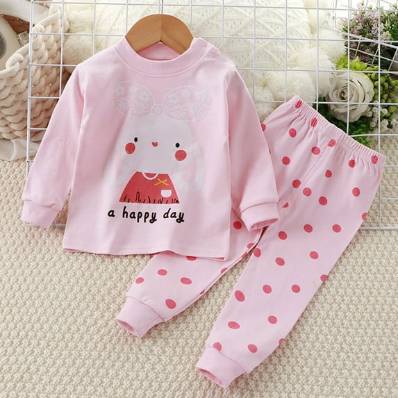 Cethrio Toddler Girls Pajama Sets, Long Sleeve Cotton 2 Piece Soft Sleepwear Sets Pink Size 5-6 T