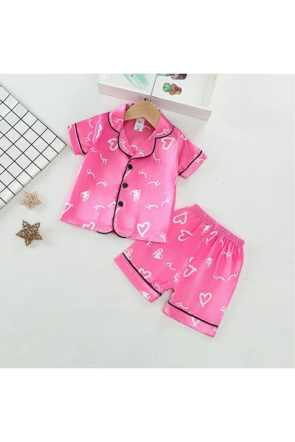 Kids Girls Pajama Sets Size 5 T, Comfy 2-Piece Summer Short Sleeve Sleepwear Sets Multicolor