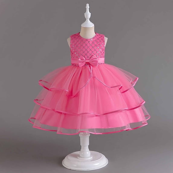 Cethrio Kids Girls Party Princess Dress, Mesh Embroidery Sleeveless Fashion Pageant Dresses Hot Pink Size 3-4 T