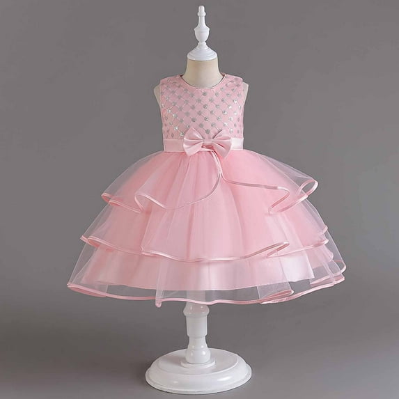 Cethrio Kids Girls Party Princess Dress, Mesh Sleeveless Embroidery Fashion Pageant Dresses Pink Size 3-4 T