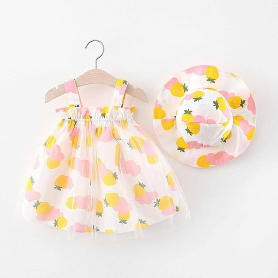 Cethrio Kids Girls Printed Dresses- Cute Cotton Casual Sleeveless Fashion Girls Summer Dresses Yellow Size 18-24 Months
