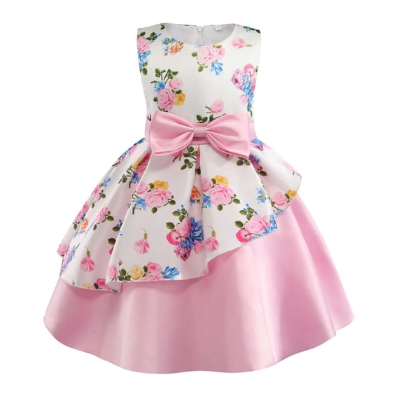 Cethrio Toddler Girls Printed Dresses- Fashion Cute Cotton Casual Sleeveless Girls Summer Dresses Pink Size 6-7 T