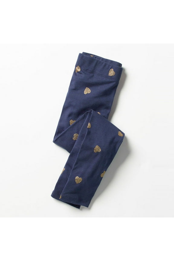 Kids Girls Printed Leggings, Cotton Stretch Soft Elastic Waist Tight Pants Blue Size 2T