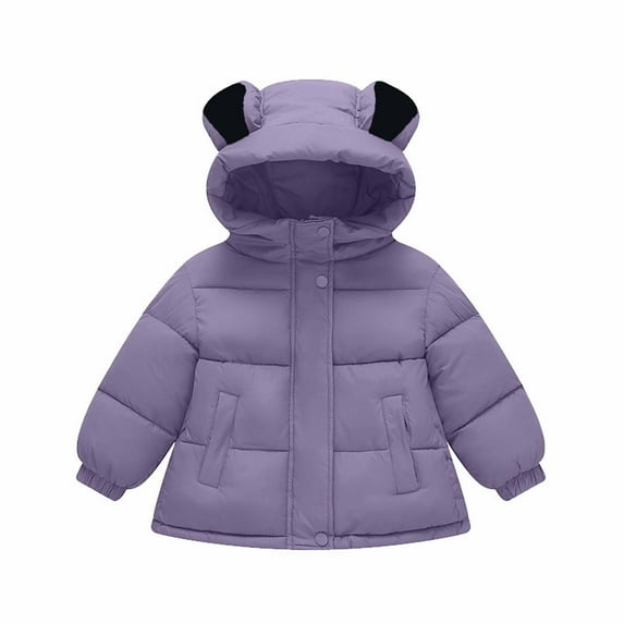 Cethrio Kids Girls Puffer Jackets, Full Zip Hooded Warm Windproof Winter Coats Outerwear Purple Size 1-2 T