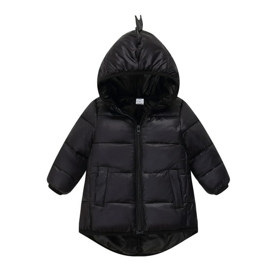Cethrio Kids Girls Puffer Jackets, Mid-length Zip up Windproof Warm Winter Coats Black Size 3 T